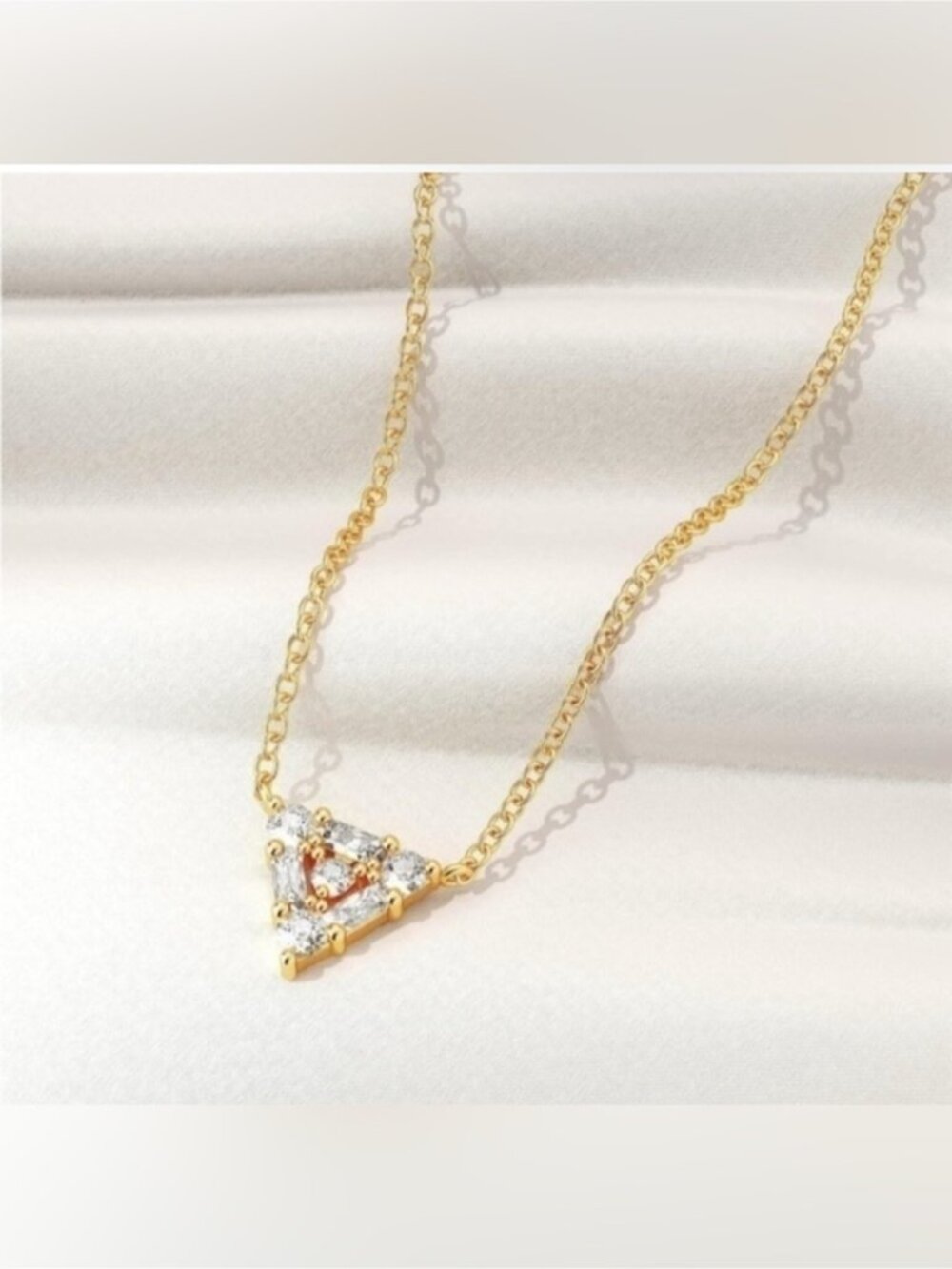 14k Gold Plated Cubic Zirconia Triangle Pendant Necklace